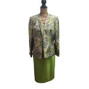 Kasper Women's‎ Size 12 Snakeskin Print Jacket & Lime Green Dress Suit Set